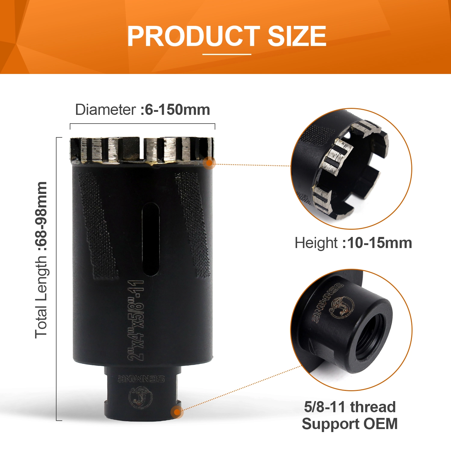 5/8-11 or M14 Thread Sintered Diamond Core Drill Bit for Granite 5 5/8-11 or M14 Thread Sintered Diamond Core Drill Bit for Granite - Image 2