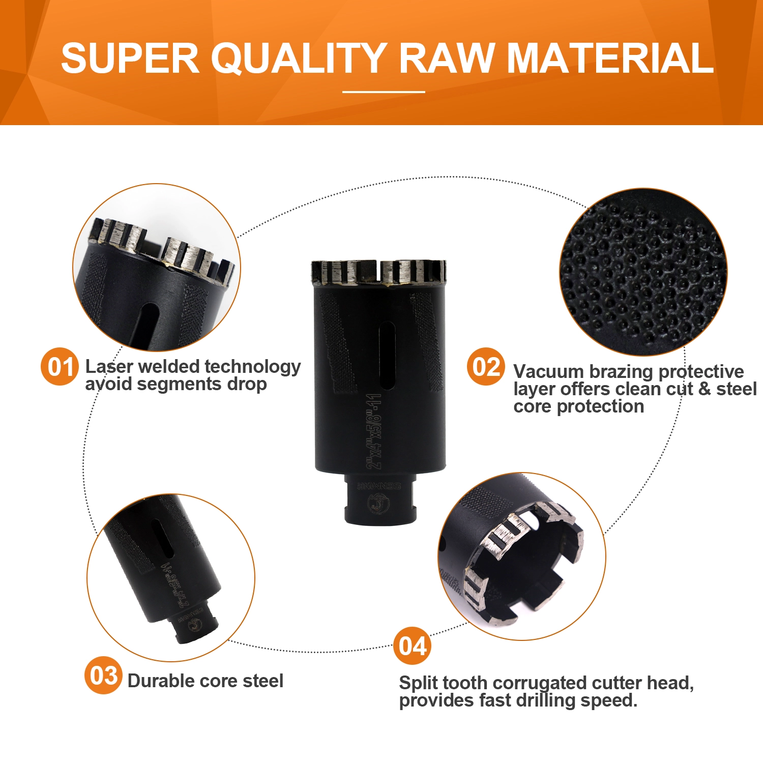 5/8-11 or M14 Thread Sintered Diamond Core Drill Bit for Granite 9 5/8-11 or M14 Thread Sintered Diamond Core Drill Bit for Granite - Image 6